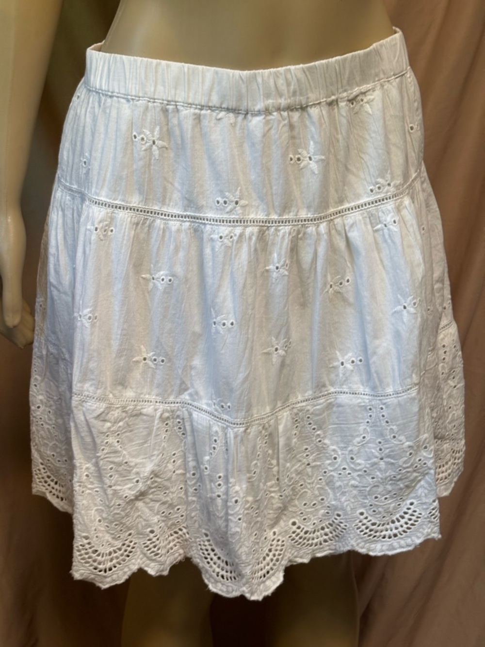 White Eyelet Tiered Cotton Skirt